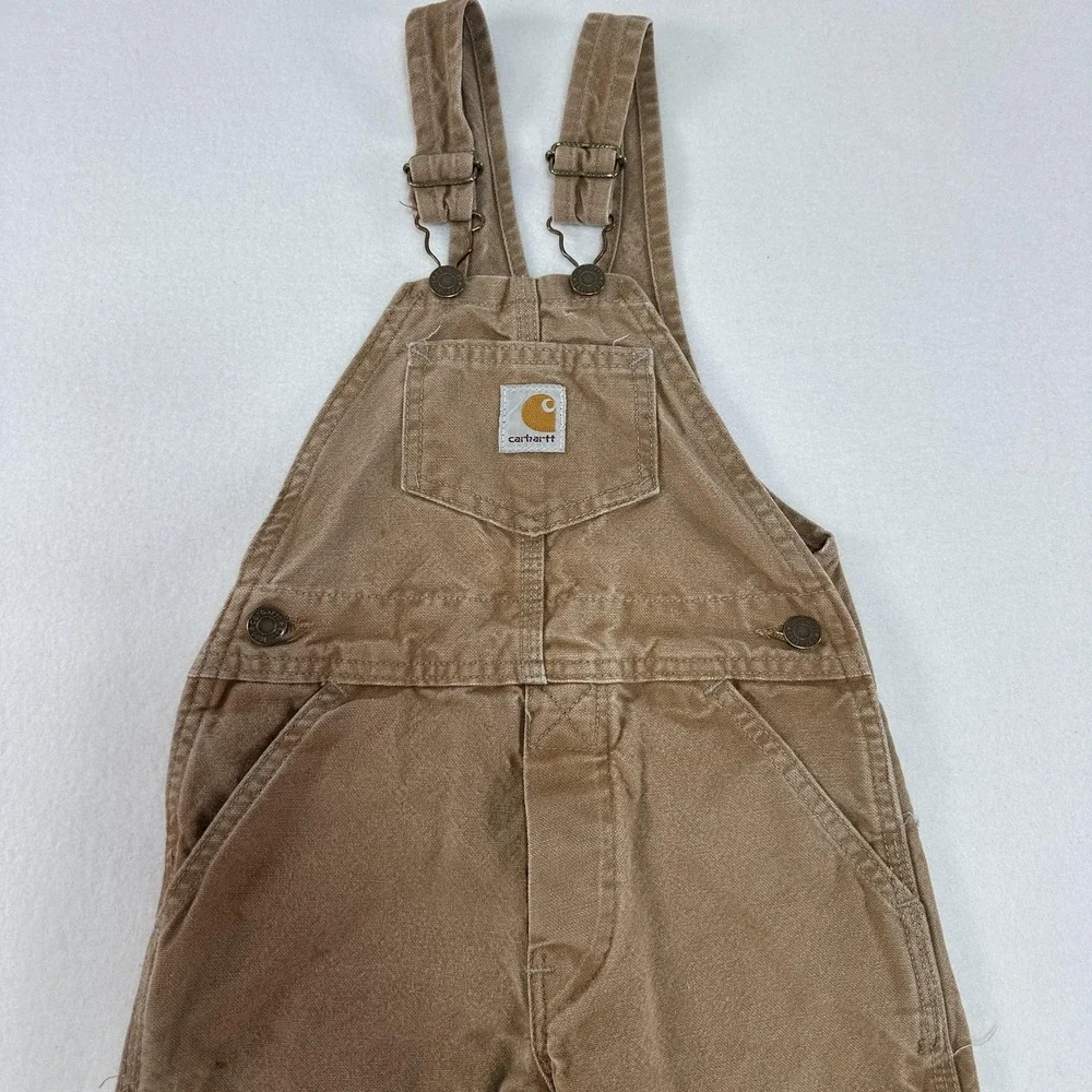 Carhartt Overalls Youth 4 Brown Canvas Bib Double Knee Workwear Play Pants Chore